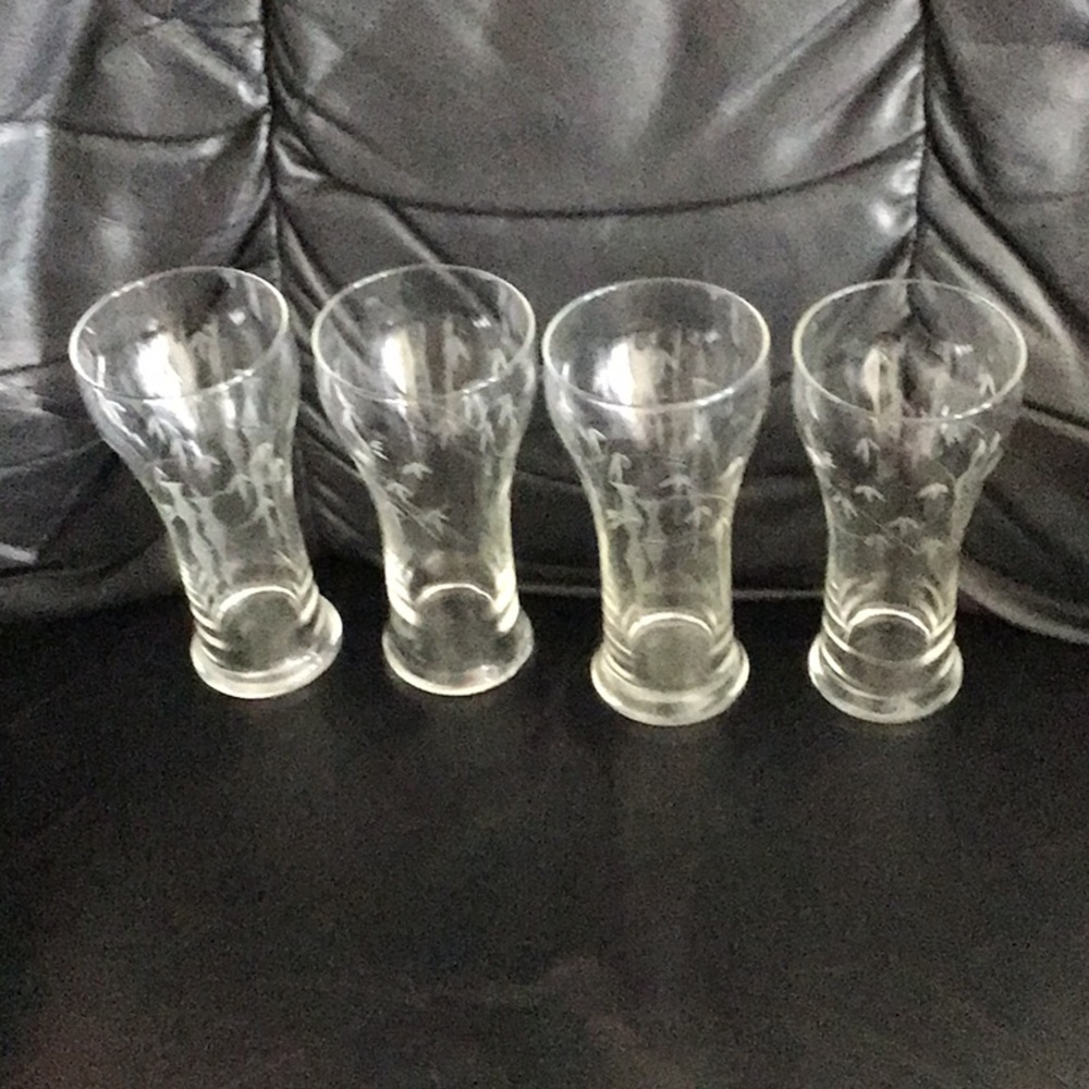Etched Glasses with Bamboo design. Set of 4.